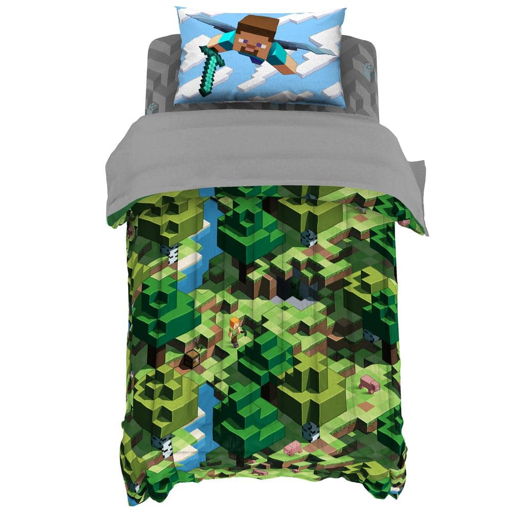 Minecraft Daytime 5-Piece Multi Green Microfiber Twin Bed Set ...