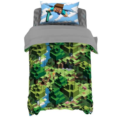 Minecraft Daytime 5-Piece Multi Green Microfiber Twin Bed Set