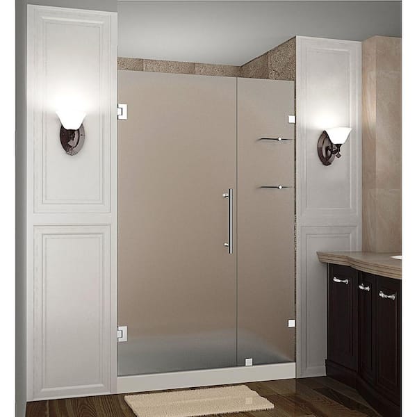 Aston Nautis GS 42 in. x 72 in. Completely Frameless Hinged Shower Door with Frosted Glass and Glass Shelves in Chrome