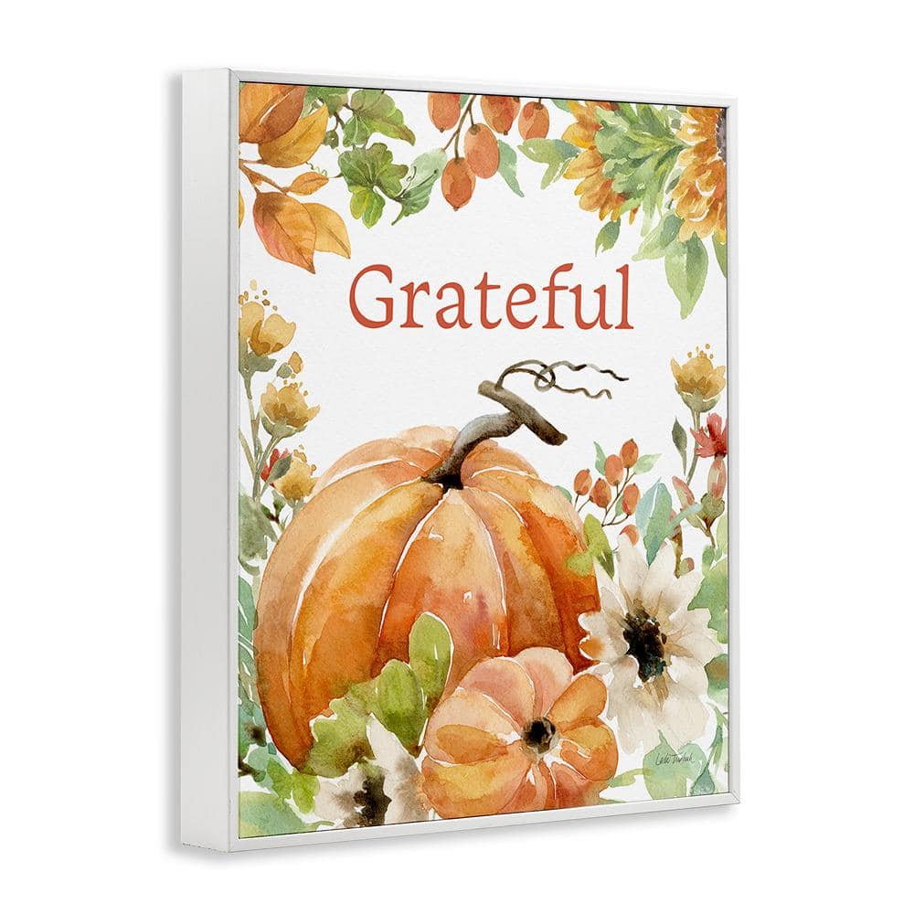 Grateful Pumpkins and Flowers White Framed Art Print
