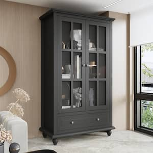 Black 55.1 in. H Accent Cabinet Freestanding Office Storage Cabinet with Glass Doors, Adjustable Shelves and Drawer