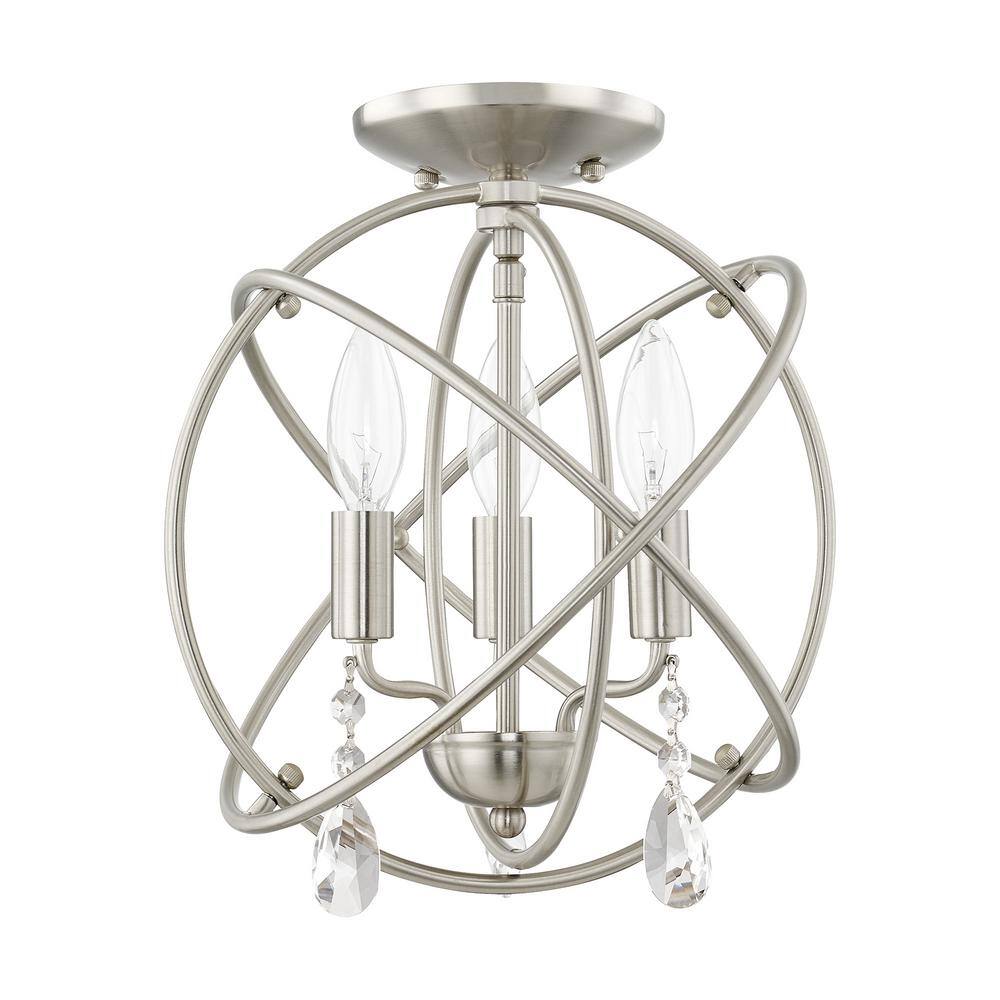 Elegant Mini 3-Light Brushed Nickel Chandelier with Clear Crystal Accents