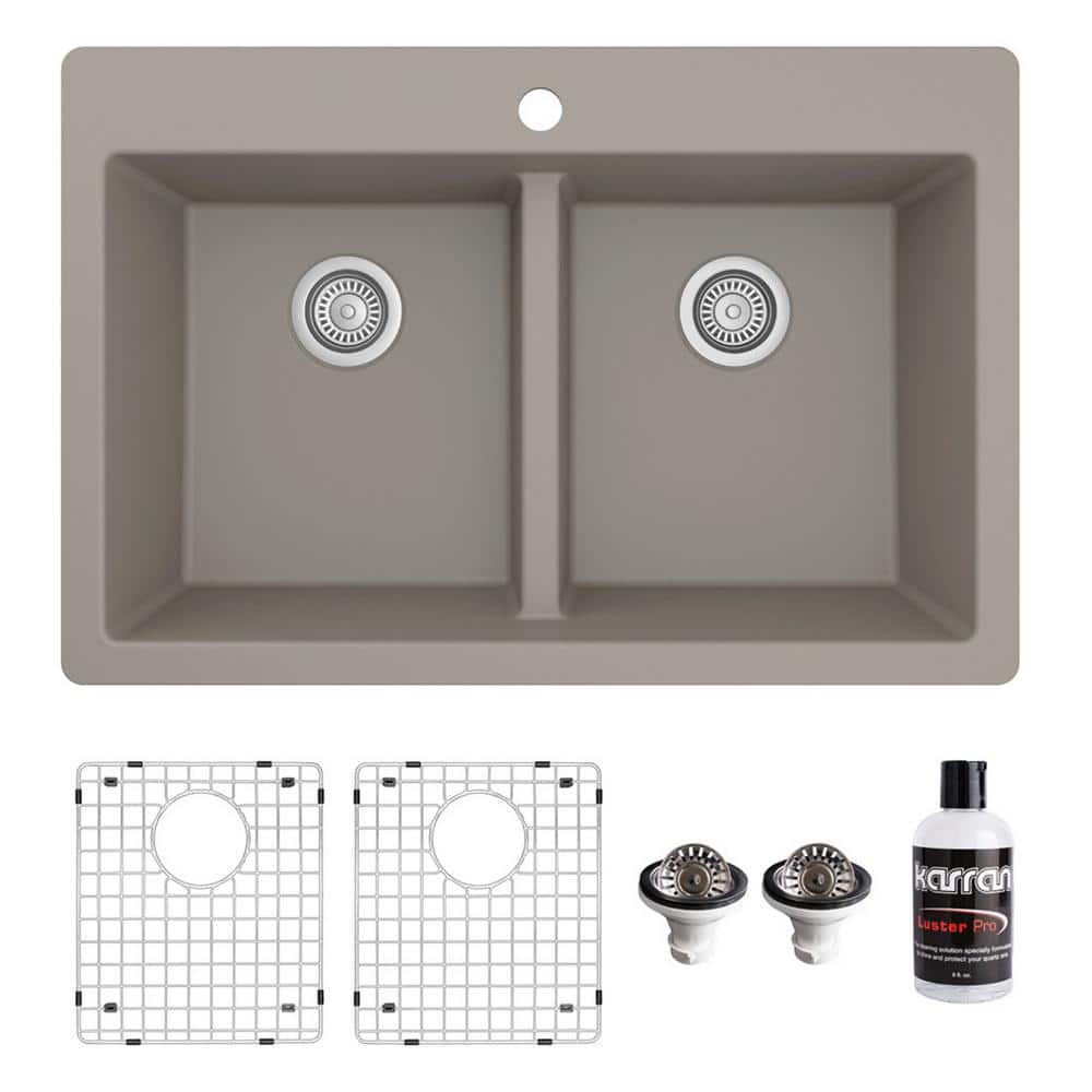 Concrete Quartz 33'' Double Bowl Farmhouse Kitchen Sink
