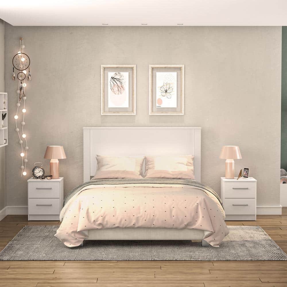 Polifurniture Juliette 3Piece White Wood Full Size Bedroom Set with 2