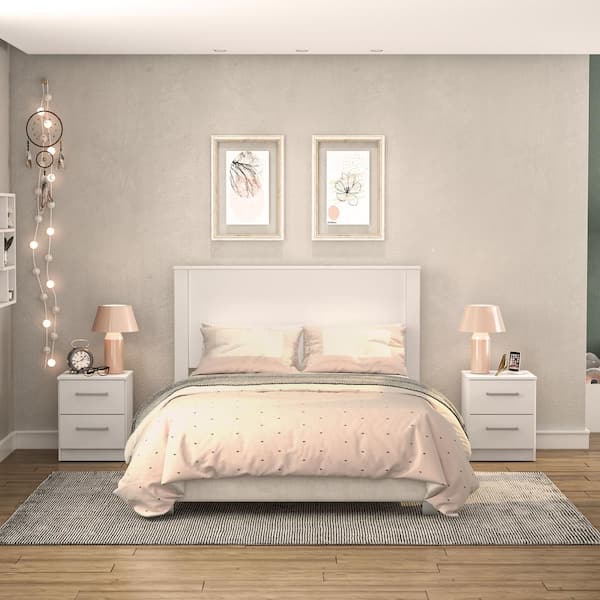 Juliette 3-Piece White Wood Full Size Bedroom Set with 2 Nightstands