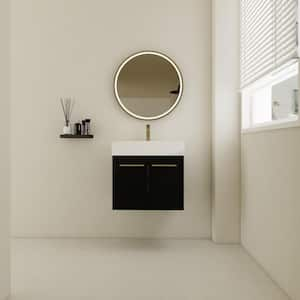 Elegant 24 in. W x 18.1 in. D x 22.4 in. H Floating Bath Vanity in Black with White Resin Top