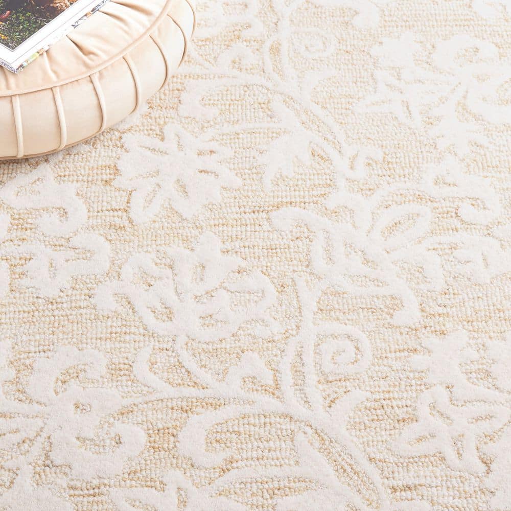 Handmade Ivory Floral Tufted Wool Area Rug 8' x 10'