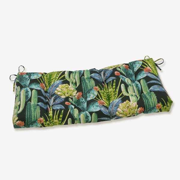 Pillow Perfect Floral Rectangular Outdoor Bench Cushion in Black