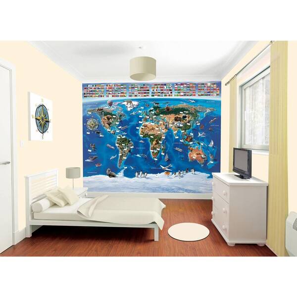 Walltastic 120 in. H x 96 in. W Map of the World Wall Mural