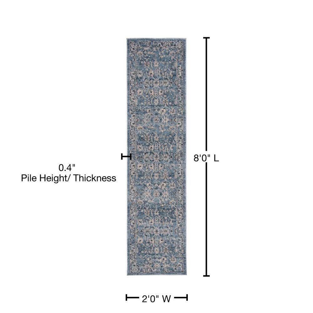 Charleston Vintage-Inspired Navy & Light Grey Synthetic Area Rug - 2' x 8'