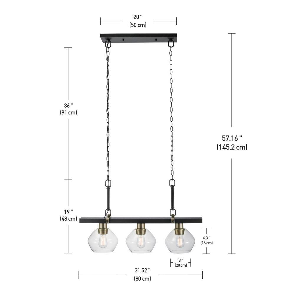 Matte Black and Gold 3-Light Glass Pendant Ceiling Fixture