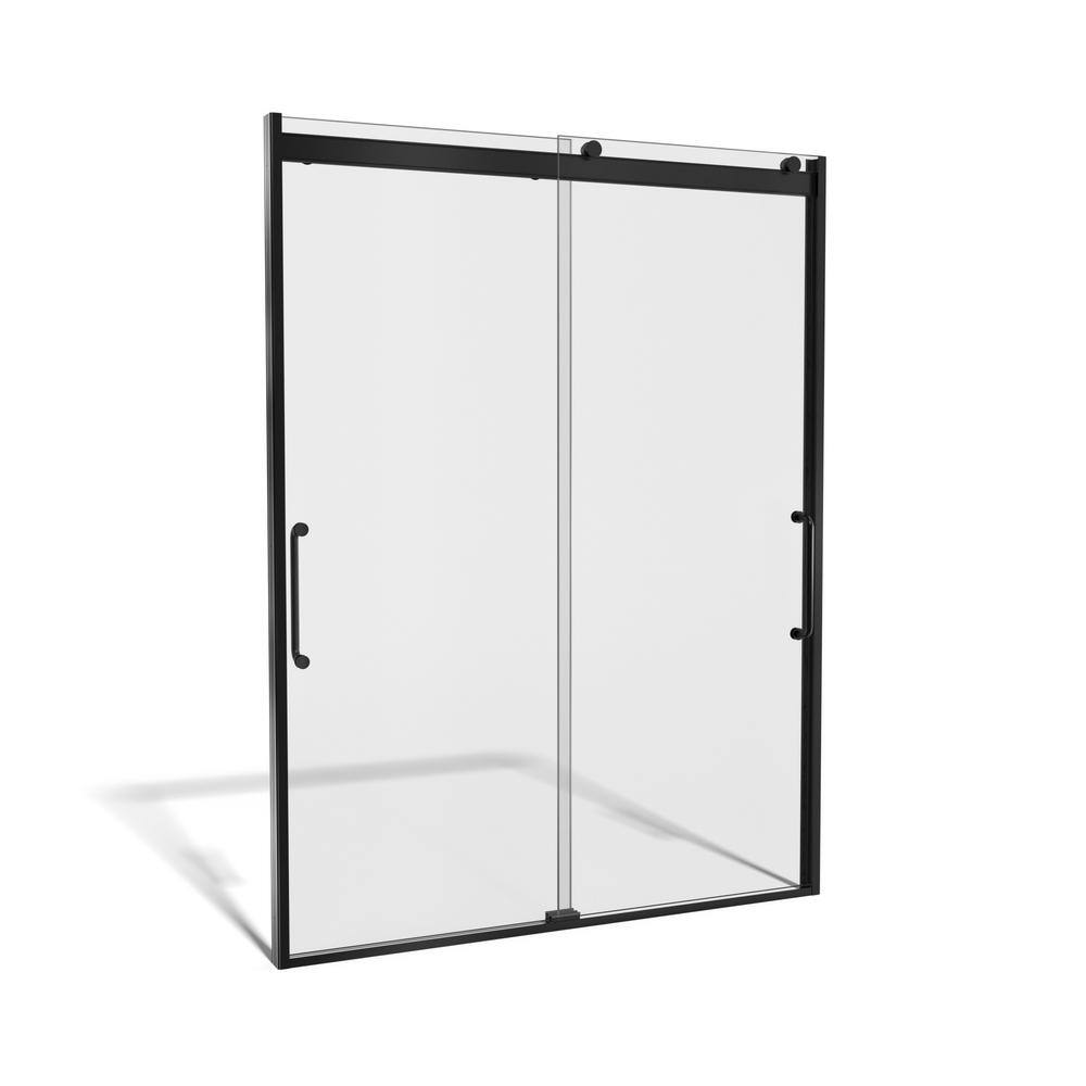 Arelo 60" Matte Black Frameless Sliding Shower Door with Clear Glass