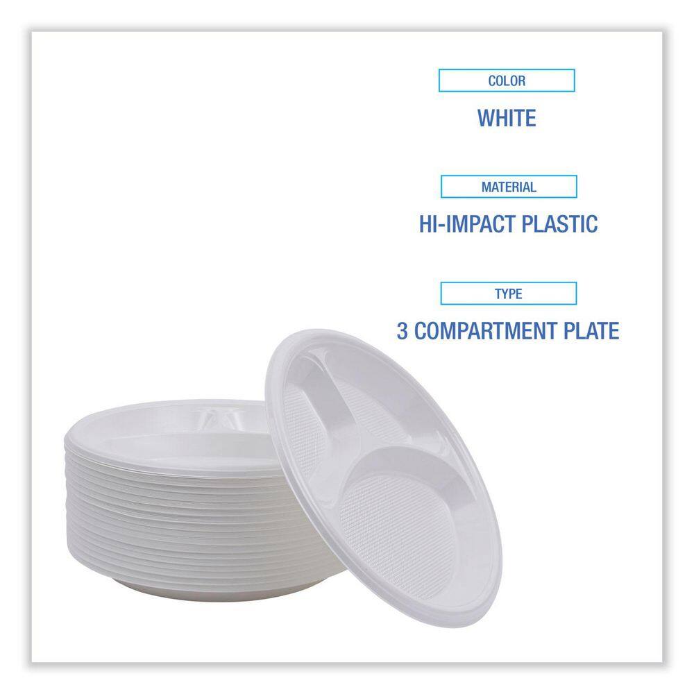 White 10-Inch Round Plastic Plate with 3 Compartments