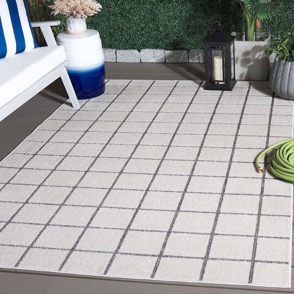 Stella Ivory/Gray 4 ft. x 6 ft. Geometric Tile Indoor/Outdoor Area Rug