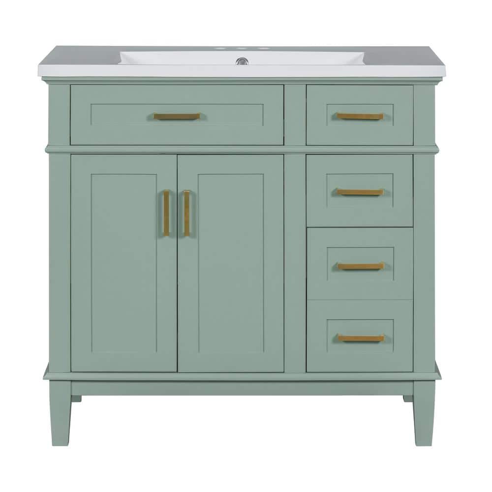 36 in. W x 18 in. D x 35 in. H Freestanding Bath Vanity in Green with White
