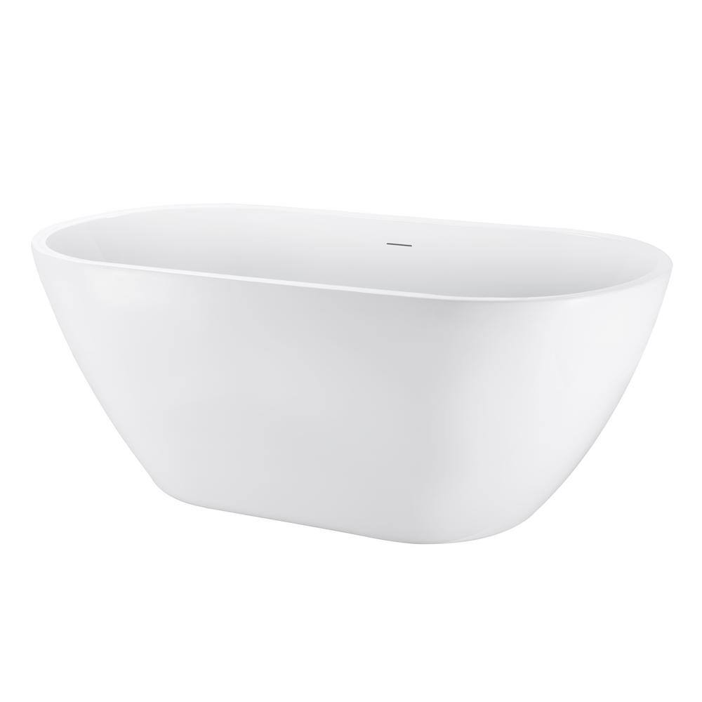 Contemporary 59.06 in. x 28.35 in. Soaking Bathtub with Center Drain in Whi