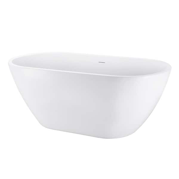 Aoibox Contemporary 59.06 in. x 28.35 in. Soaking Bathtub with Center Drain in White