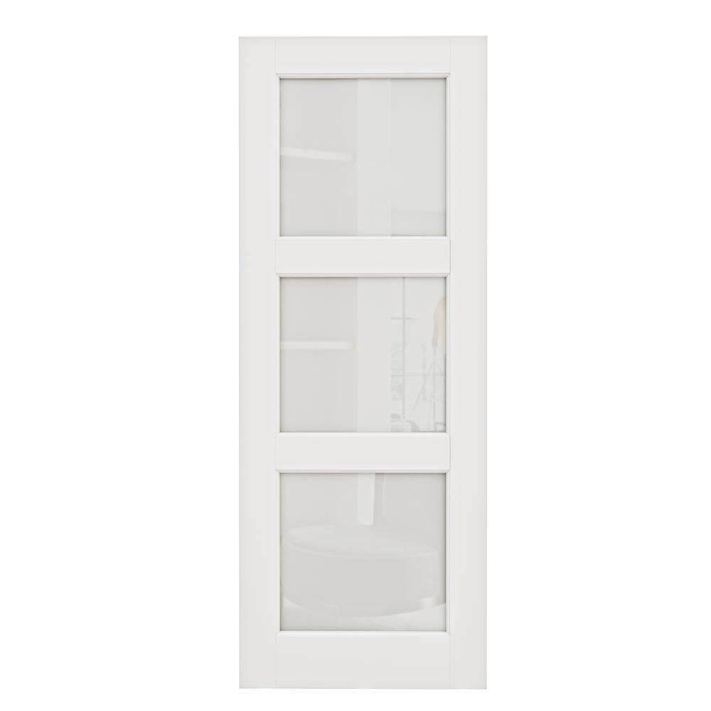 32" x 80" White Primed 3-Lite Frosted Glass Interior Door