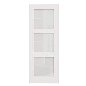 32 in. x 80 in. 3-Lite Tempered Frosted Glass and Solid Core Manufacture Wood White Primed Interior Door Slab