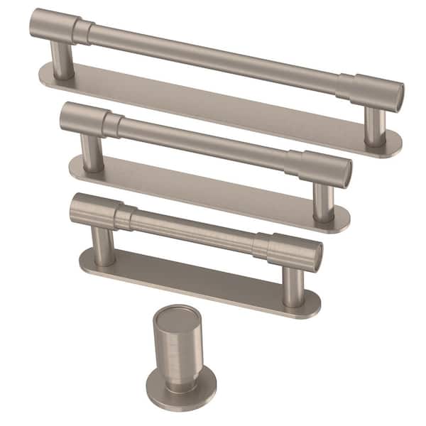 Round Layered Backplate 3 in. (76 mm) Modern Satin Nickel Cabinet Drawer Bar Pull