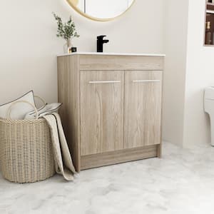 30 in. W x 18.1 in. D x 33.8 in. H Freestanding Bath Vanity in White Oak with White Ceramic Top and Sink