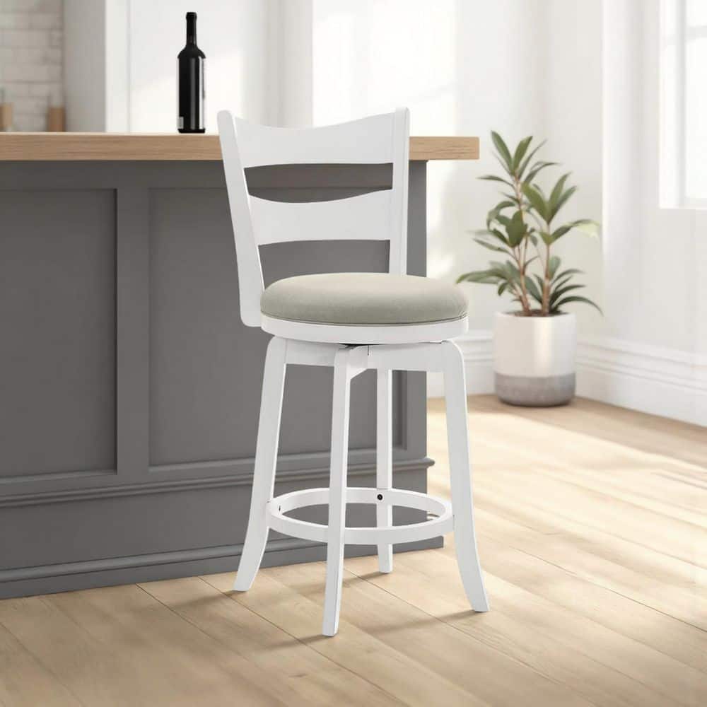 Blair 30 in. Fog/Matte White Standard Rubberwood Bar Stool with Polyester Seat Set of 2 price history on PriceWatchPro