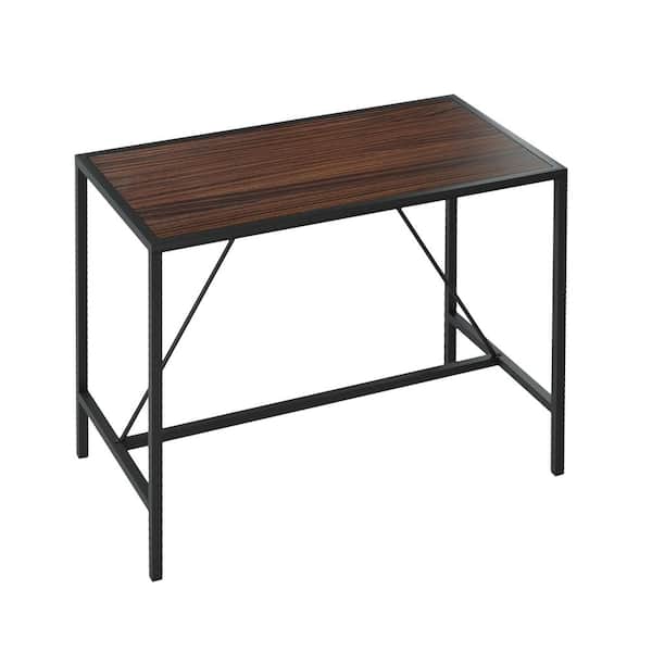 Zeus & Ruta 41 in. x 22 in. x 34 in. Indoor Walnut Black Pub Dining Table with Metal Frame for Dining Room
