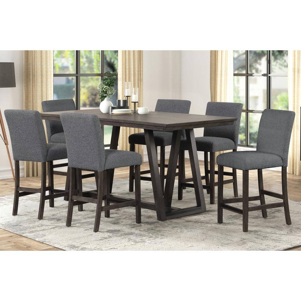Gray Wood Counter Height Dining Set with Upholstered Chairs