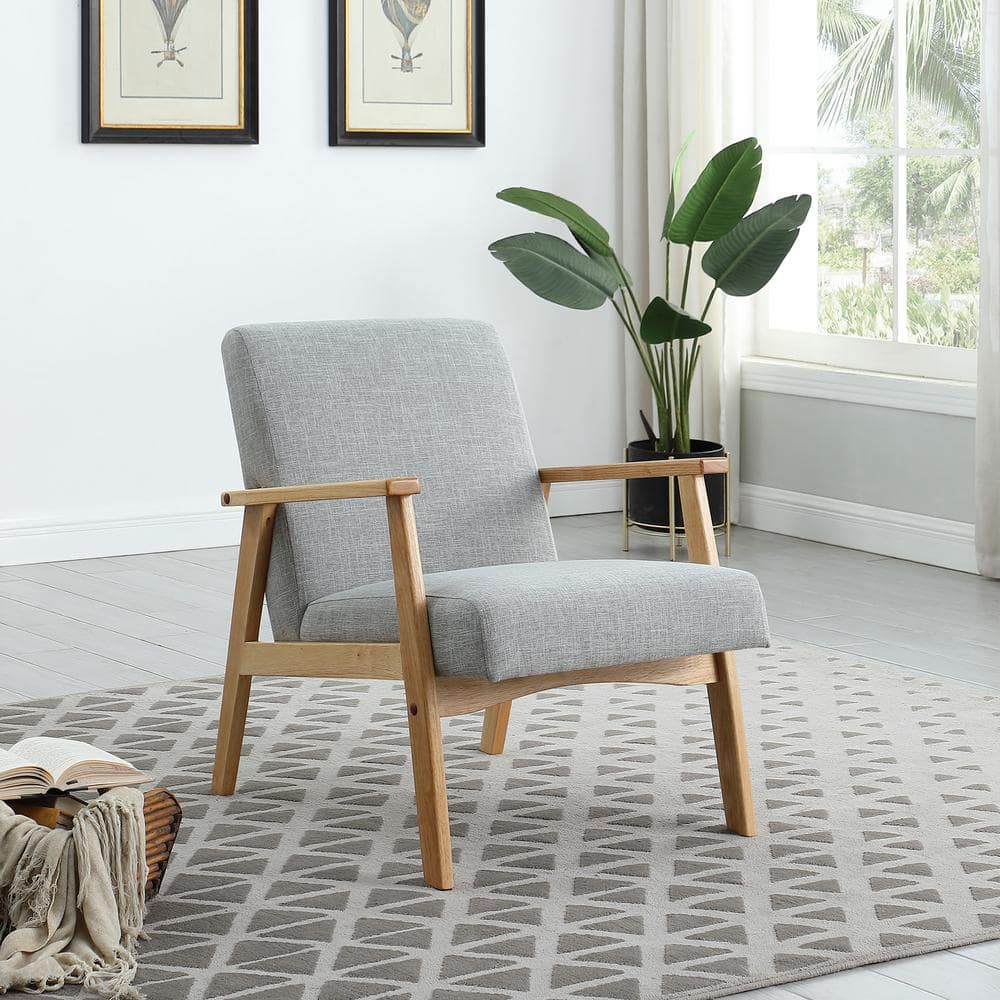 Morden Fort Gray Mid Century Arm Chair with Wood Frames Linen Upholstered C300 GREY The Home Depot