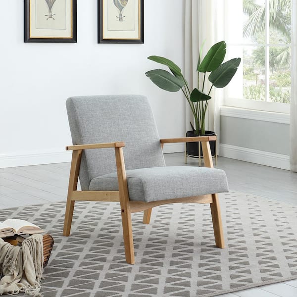 Morden Fort Gray Mid Century Arm Chair with Wood Frames Linen Upholstered