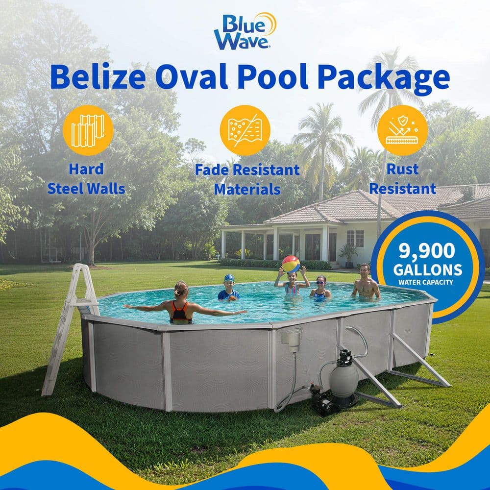 Belize 30' x 15' Oval Steel Above Ground Pool with Pump