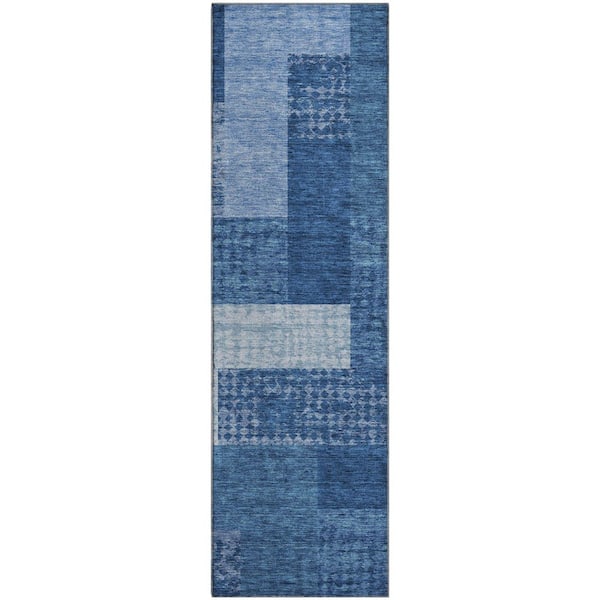 Mayfield Premium Machine Washable Abstract AMF941 Navy 2 ft. 3 in. x 7 ft. 6 in. Runner Rug