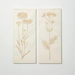 Gold-Brushed Botanical Decorative Sign 29.5 in. x 12.25 in. (Set of 2)