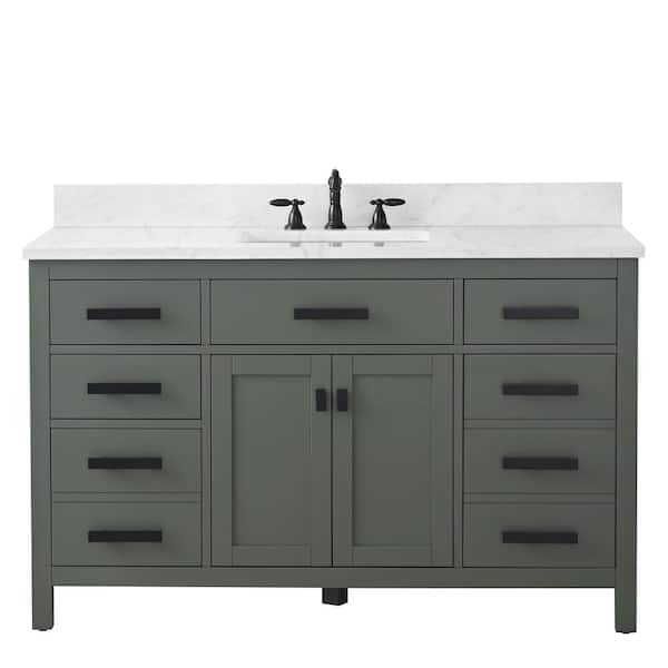Design Element Valentino 54 in. W x 22 in. D Single Sink Bath Vanity in Verdant Green with Quartz Top