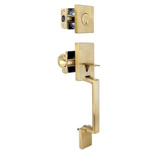 Bleecker Brushed Gold Door Handleset with Ridgeway Interior Knob