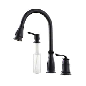 3-Spray Single Handle 1.8 GPM Pull Down Sprayer Kitchen Faucet with Soap Dispenser in Matte Black