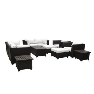 Barbados 12-Piece Wicker Outdoor Sectional Seating Group with White Cushions