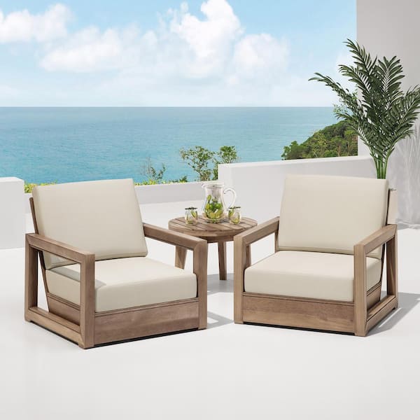 Noble House Westchester Brown Removable Cushions Wood Outdoor Club Chair with Beige Cushion (2-Pack)