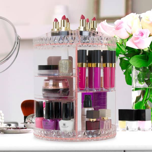 360 Degree Rotating Makeup Organizer Large Capacity Skincare Organizer Tray  Adjustable Cosmetic Display Organizer For Lipsticks  Serums,Room,Home,Bedroom,Bathroom,House,Pink Room,Living Room Decor,Travel  Stuff,Gift Bag,Gifts For Mom,Dad,Men,Friends