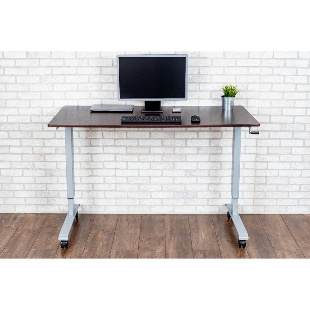 Adjustable Height 59'' Black and Silver Standing Desk with Lockable Casters