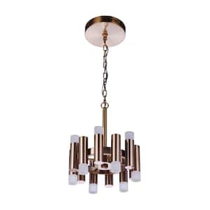 Simple Lux 12 in. 12-Light Satin Brass Finish LED Convertible Semi Flush Ceiling Light with White Frost Acrylic Shade