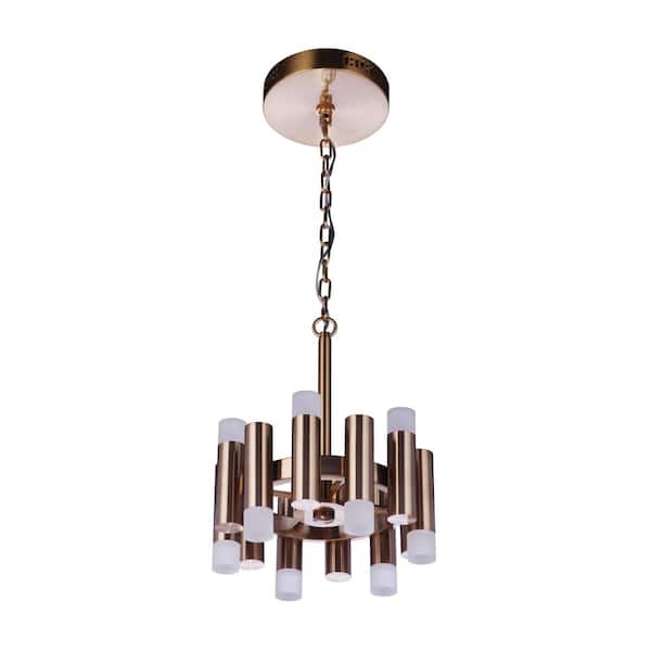 Simple Lux 12 in. 12-Light Satin Brass Finish LED Convertible Semi Flush Ceiling Light with White Frost Acrylic Shade