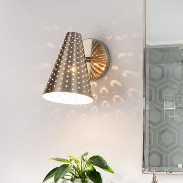 HUOKU Nimbus 1-Light 5.5 in.W Nickel Wall Sconce Adjustable Head Lighting Diffuse Wall Light for Bedroom