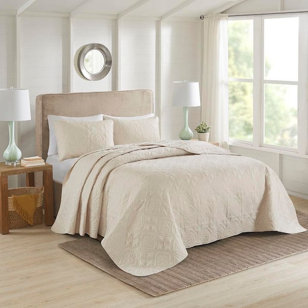 Hayley 3-Piece Cream Polyester Full/Queen Reversible Quilt Set