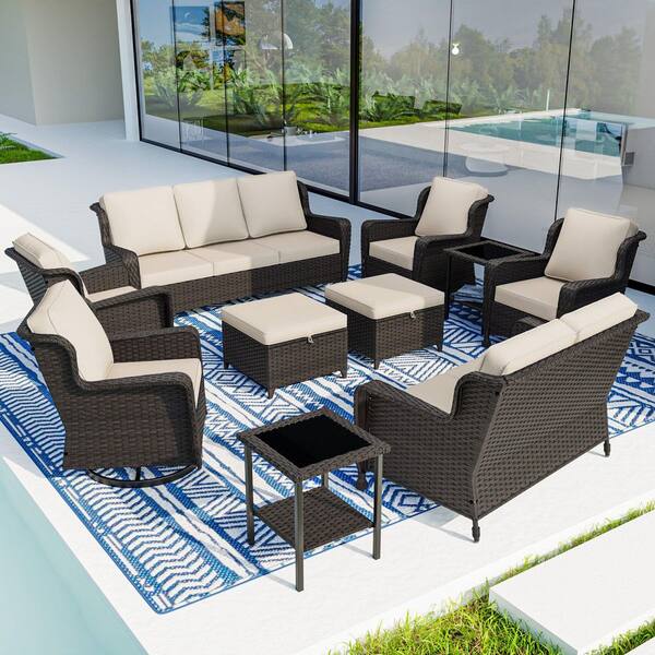 MeetLeisure 10-Piece Furniture Set Wicker Patio Conversation Set ...