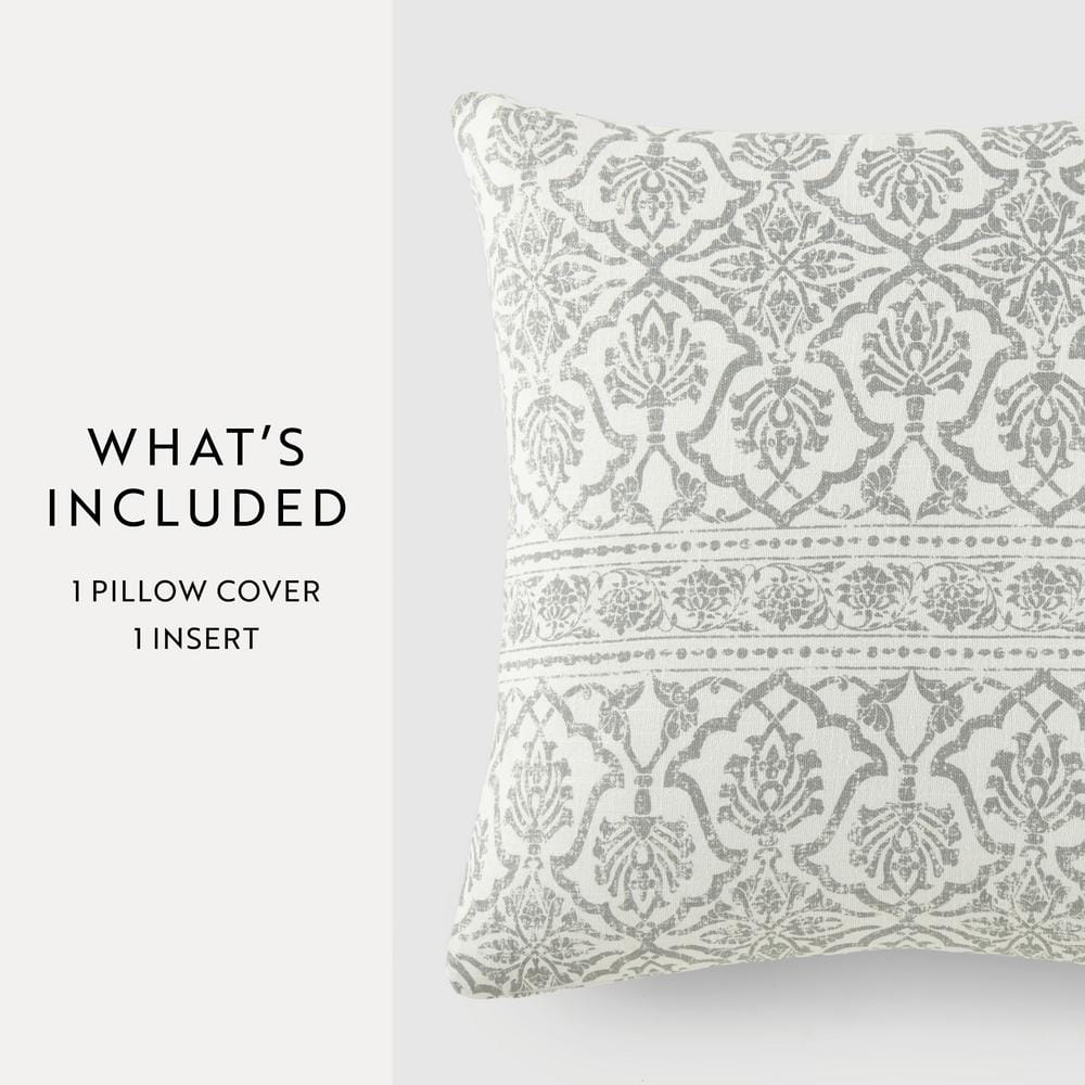 Antique Floral Cotton Square Throw Pillow with Polyester Fill