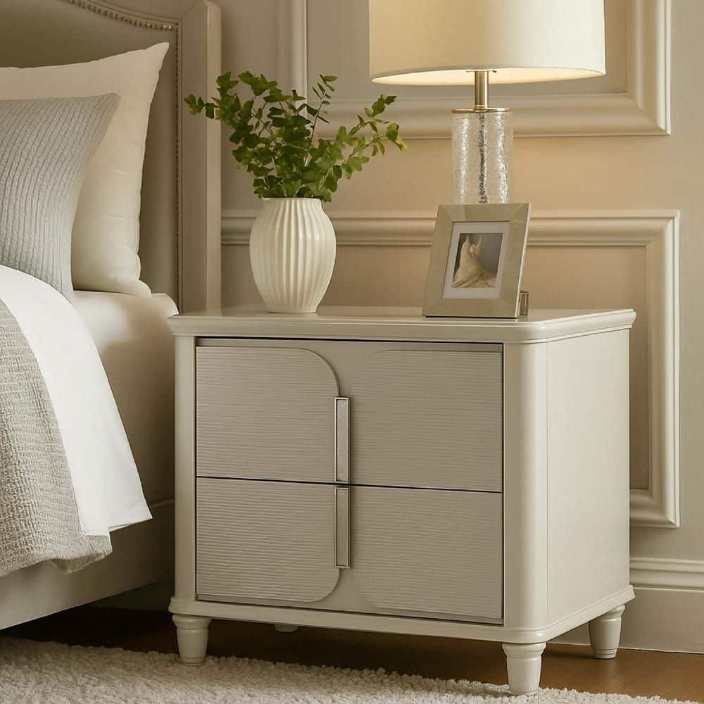Benjara Veda Pearl White 2 Drawer 18 in. W Nightstand BM333137