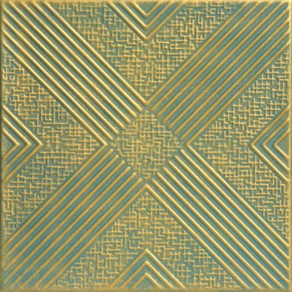 A La Maison Ceilings Hidden Treasure Green Gold Patina 1.6 ft. x 1.6 ft. Decorative Foam Glue Up Ceiling Tile (21.6 sq. ft./case)