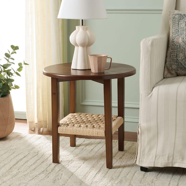 Rakoma 19 in. Walnut Wood End Table with 1 shelf
