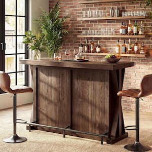 BYBLIGHT Kearsten Wooden Bar Table with 5 Muti-Bottle Complements